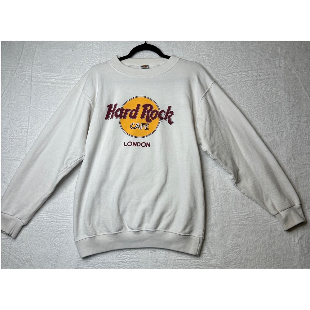 Vintage Hard Rock Cafe London Sweatshirt White Graphic Pullover Mens Medium
